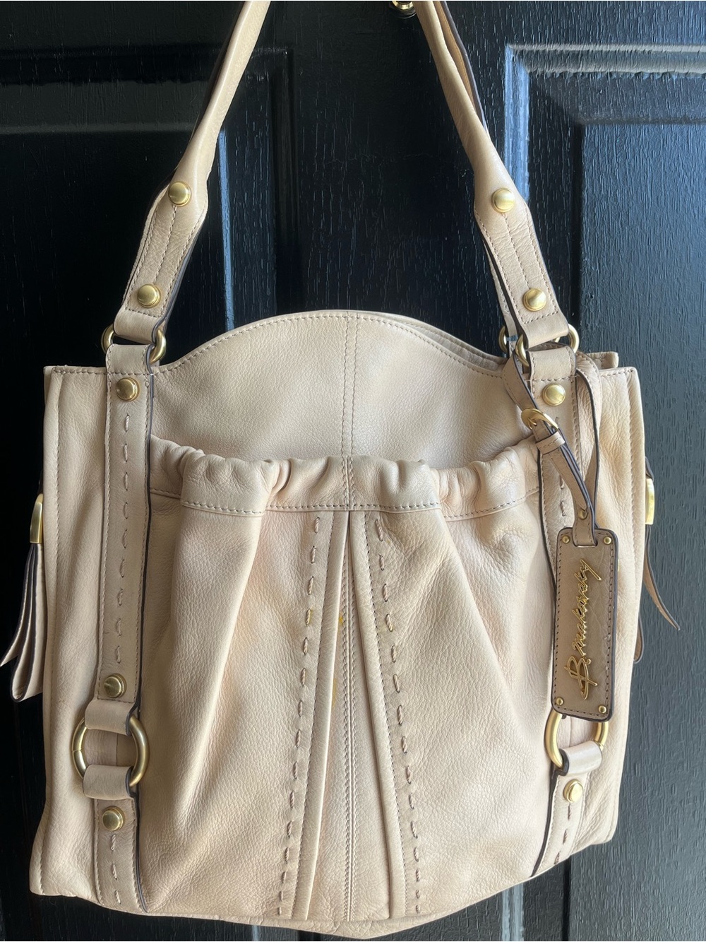B Makowsky Light Beige Leather Shoulder Bag